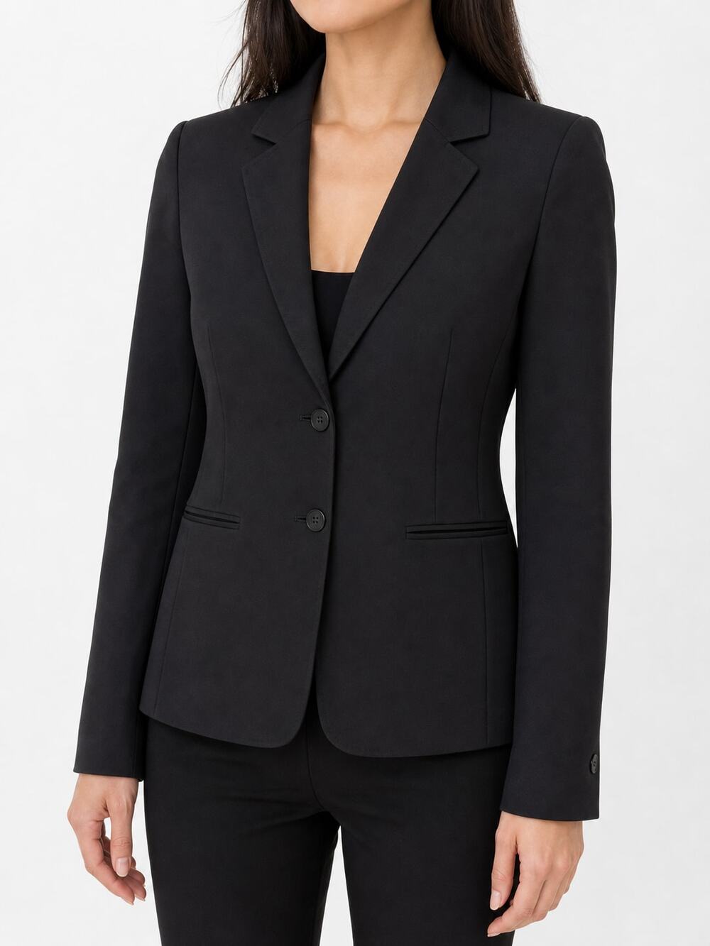 Lafayette 148 New York Size 0 Petite Black Two Button Stretch Blazer Career